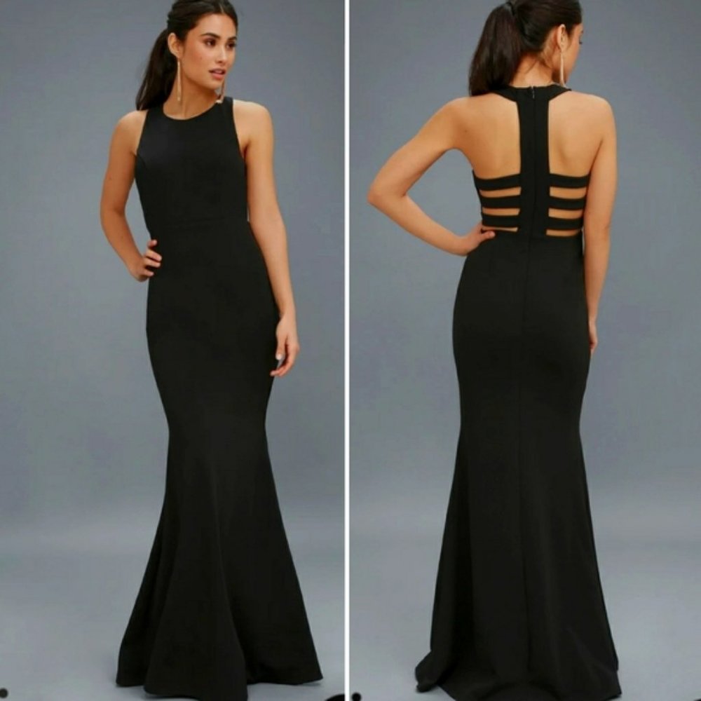 NWT Lulu's Power of Wow Fitted Maxi Gown Dress Black SM